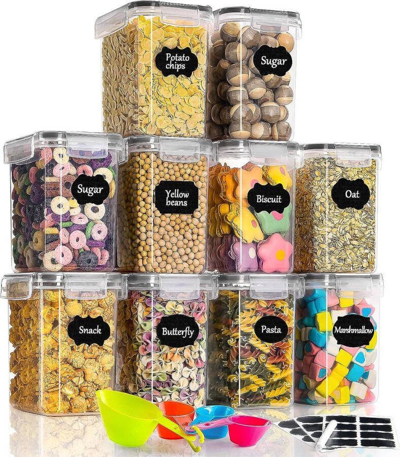 Voorraadpotten Voorraaddozen 1 6 liter 10 stuks luchtdichte opbergdoos van plastic met deksel voorraadpotten voor het bewaren van pasta muesli rijst meel en voor voer van huisdieren herbruikbaar