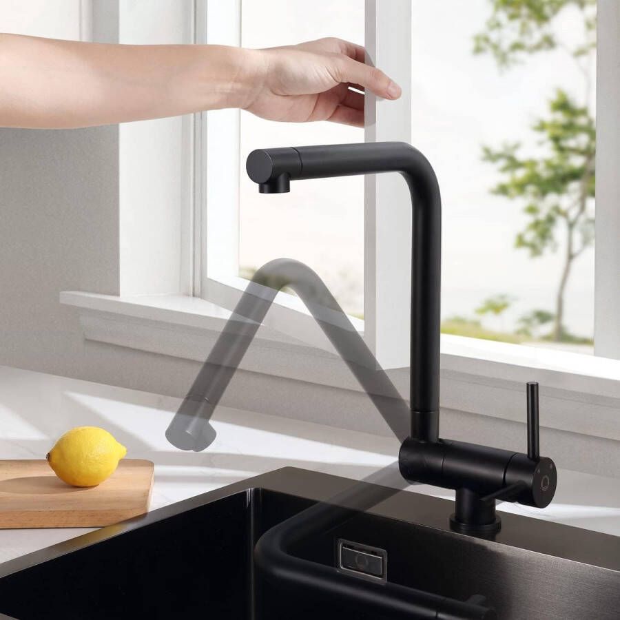 Voorraam Keukenkraan Mat Zwart Hoge Druk Kraan Keuken Flexibele Mengkraan Keuken 360° Draaibaar 180° Opvouwbaar Zwenkbare Uitloop Hoge Druk Keukenkraan Roestvrij Staal