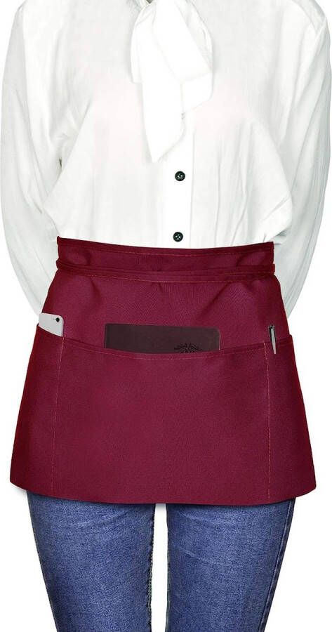 Vorbinders Taillen Schort 3 stuks kelnerschort kookschort met 3 zakken voor vrouwen mannen restaurant server chef kelner barista rood