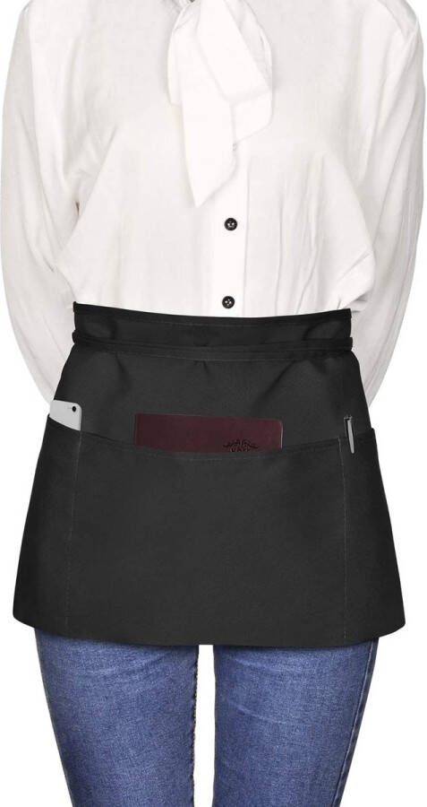 Vorbinders Taillen Schort 3 stuks kelnerschort kookschort met 3 zakken voor vrouwen mannen restaurant server chef kelner barista zwart