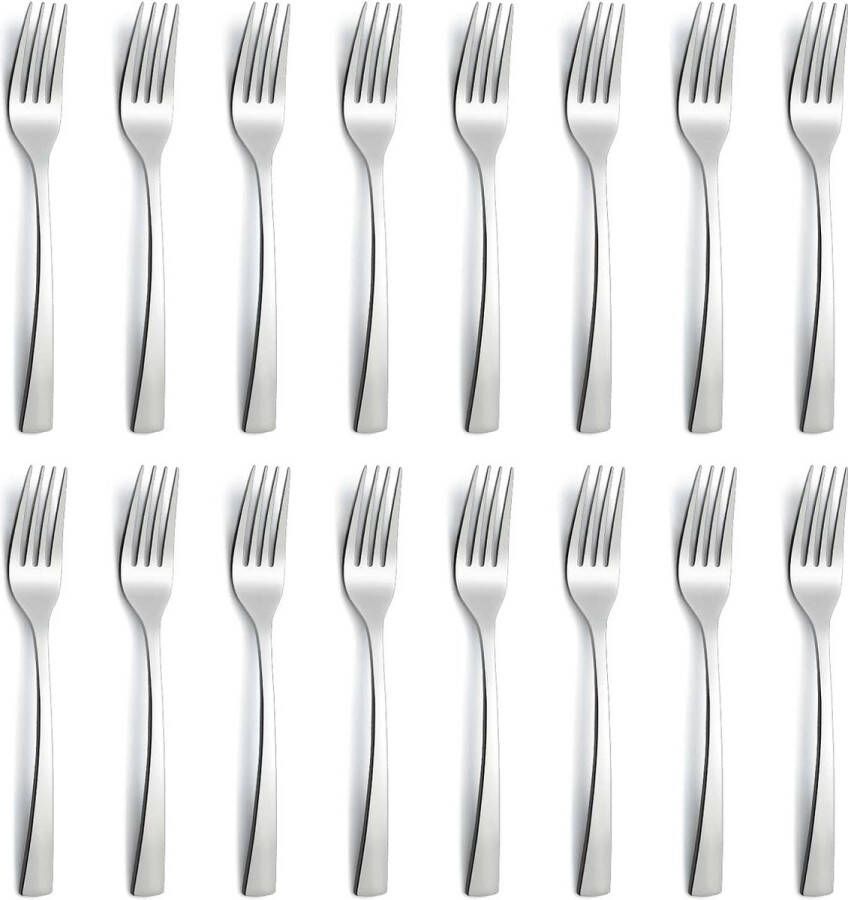Vorken 16-delig 8 1 inch (20 5 cm) vorkenset met vierkant handvat roestvrijstalen vork tafelvorken bestekvorken spiegel gepolijst vaatwasmachinebestendig tafelvorken geschikt voor thuis restaurants