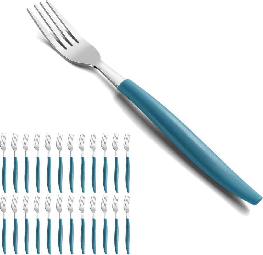 Vorken 24-delig vorkenset van 19 5 cm roestvrijstalen tafelvorken met blauw handvat hoogglans gepolijst en vaatwasmachinebestendig dinervorken geschikt voor huishoudens restaurants buitenfeesten