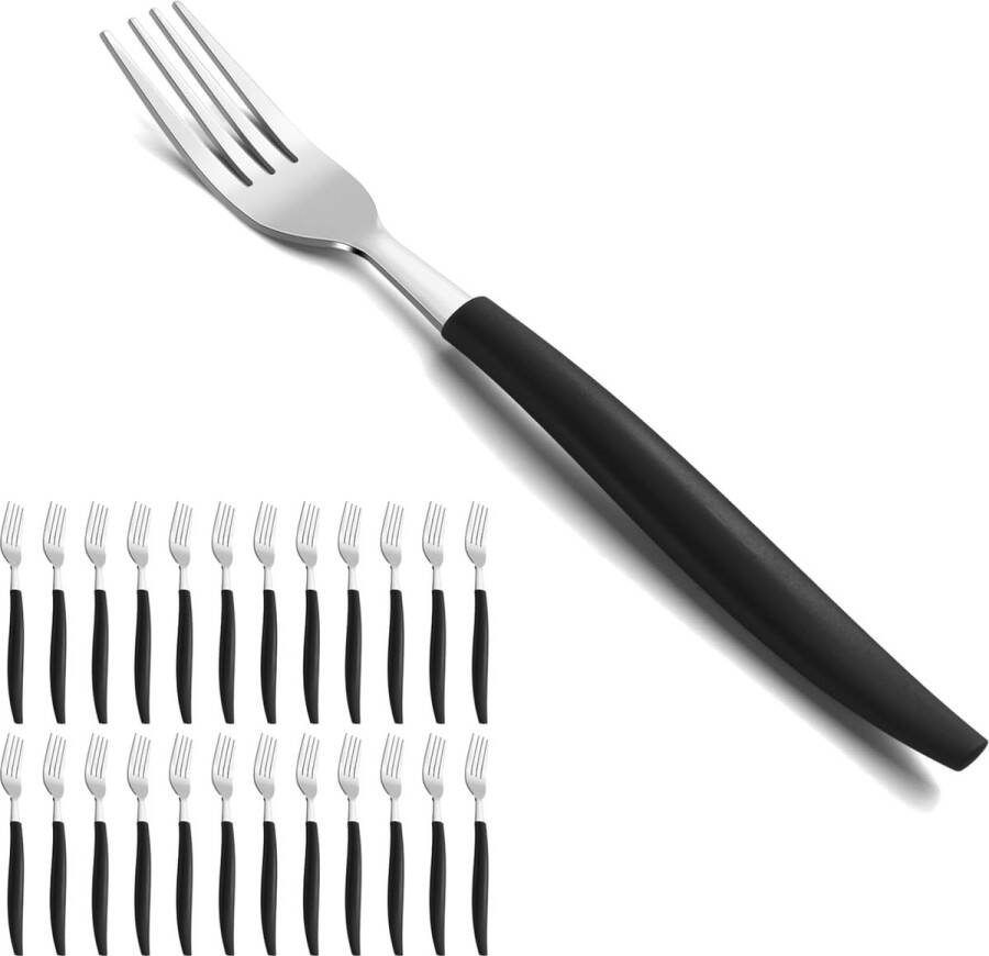 Vorken 24-delig vorkenset van 19 5 cm roestvrijstalen tafelvorken met zwart handvat hoogglans gepolijst en vaatwasmachinebestendig dinervorken geschikt voor huishoudens restaurants buitenfeesten