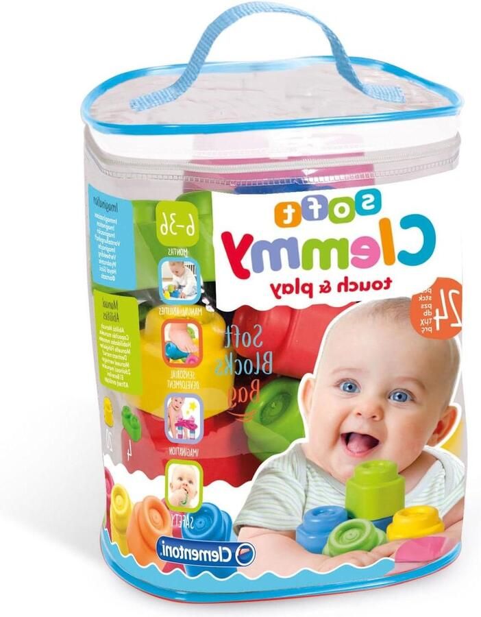 Vormenstoof Baby Clemmy 24 Soft Blocks Set Meerkleurig Constructiespeelgoed Peuters 6-36 Maanden