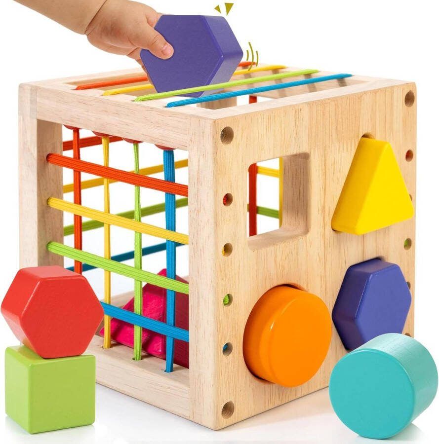 Vormenstoof Houten vormsorteerkubus Montessori-speelgoed voor 1 jaar oud kleurrijke multisensorische vormen baby's meisjes jongens 1e verjaardag speelgoed (SC21)