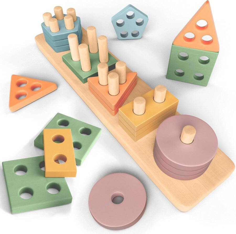 Vormenstoof Stapel- en Sorteerspeelgoed 1 2 3 Jaar Houten Activiteit- en Ontwikkelingsspeelgoed Montessori Spellen Peuters 1 jaar