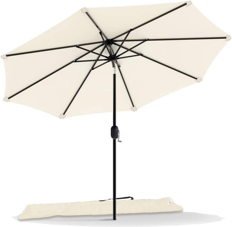 VOUNOT Parasol 270 cm met Zwengel Knikbaar Zonwering UV-bescherming Balkonscherm Tuinscherm Marktscherm met Beschermhoes Beige