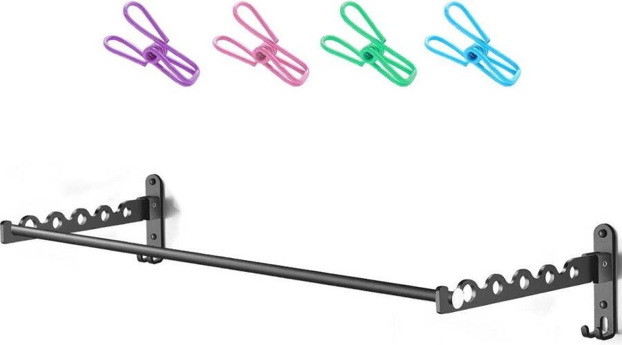 Vouwbaar Kledingrek Wandmontage Ruimtebesparend Muur Hanger Airer Opknoping Rail Rod voor Wasserij Slaapkamer Badkamer (Zilver 2) folding wall laundry rack