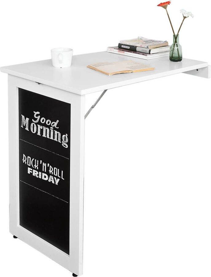 Vouwbaar Wandbureau Opvouwbare Wandtafel in wit met Schoolbord Klaptafel Eettafel Keukentafel Memobord