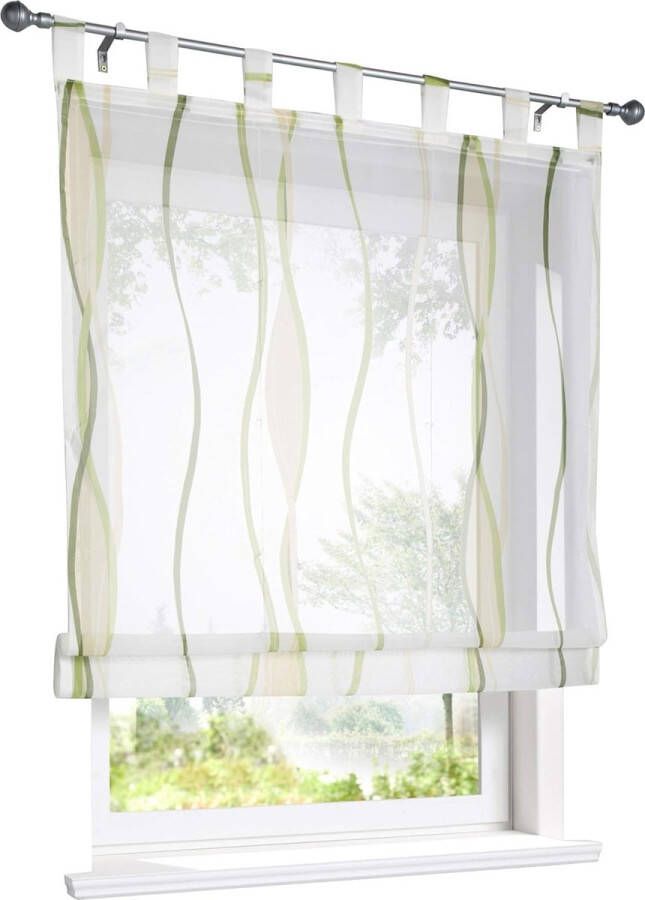Vouwgordijn met lussen gordijnen keuken vouwgordijnen transparant lusrolgordijn gordijnen met golfprint modern voile groen BxH 120x140cm 1 stuk