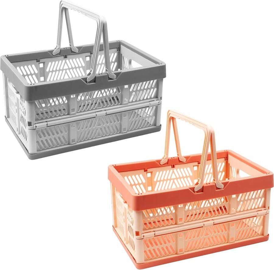 Vouwkist stapelbaar 2 stuks klapbox met handvat plastic klapkisten met handvat opvouwbare plastic opbergkisten plastic mand opbergdoos vouwdozen 38 × 20 × 25 cm