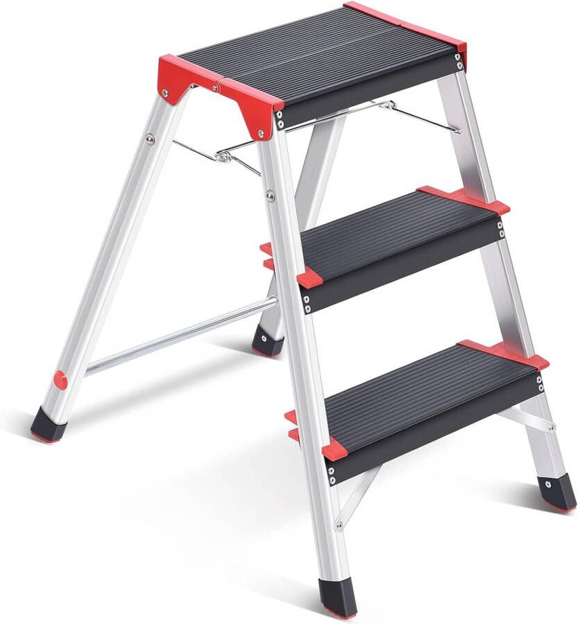 Vouwladder opstapkruk dubbelzijdige aluminium ladder inklapbaar met antislip voeten lichte trapladder belastbaar tot 150 kg 3 treden
