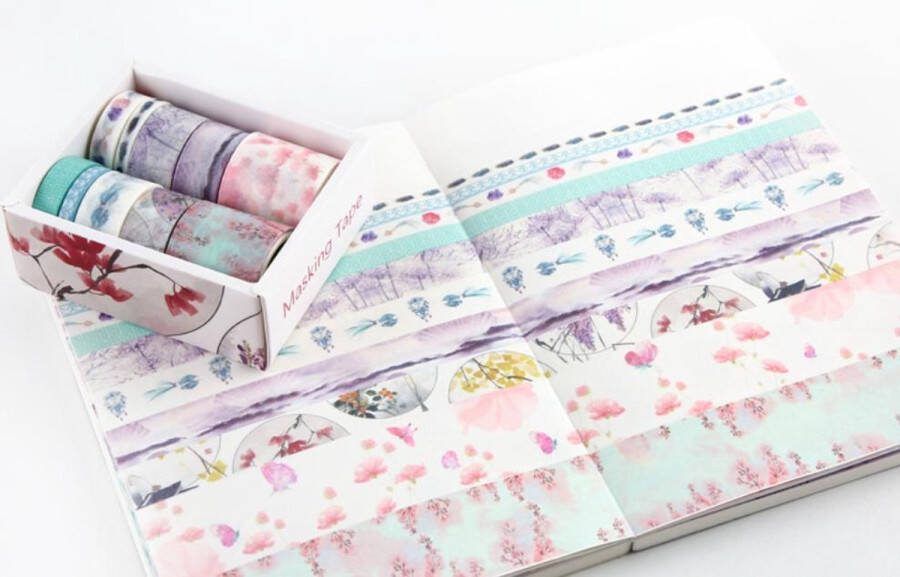 Vredige Bloemen Washi Tape Pakket Doos Verschillende Washi Tapes Bloemen Planten Vlinders Dieren Patronen Washi Tape Masking Tape Bullet Journal Journalling Journal Plakboeken Inpakken Versieren