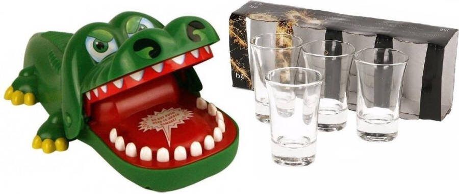 Merkloos Sans marque Vrijgezellenfeestje drankspellen bijtende krokodil Inclusief 4 stuks gratis shotglazen