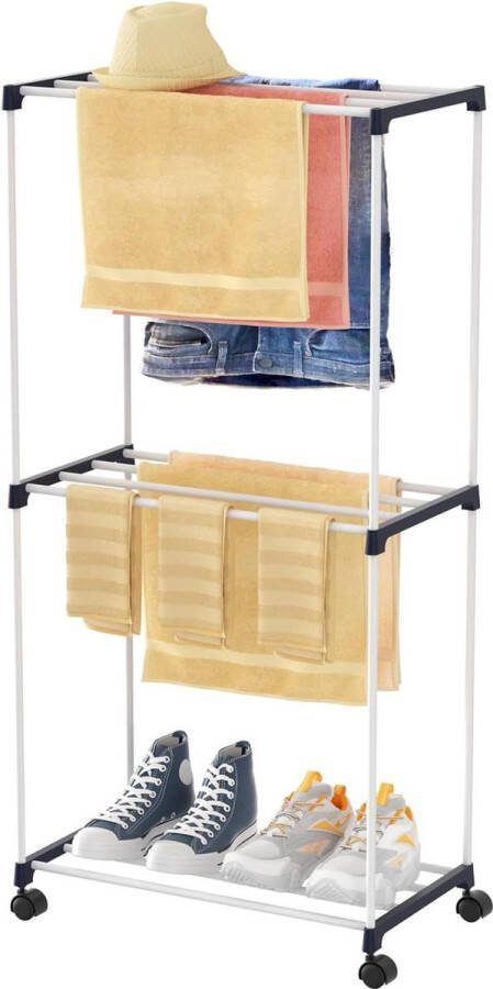 Vrijstaande handdoekhouder ruimtebesparende droogtoren met wielen en 3 niveaus