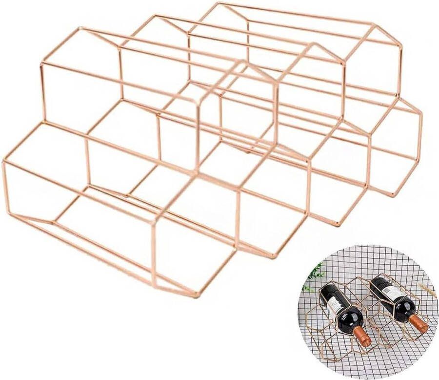 Vrijstaande wijnfleshouder tafel wijnrek werkblad wijnfleshouder voor bar wijnkelder woonkamer keuken kelder (roségoud)