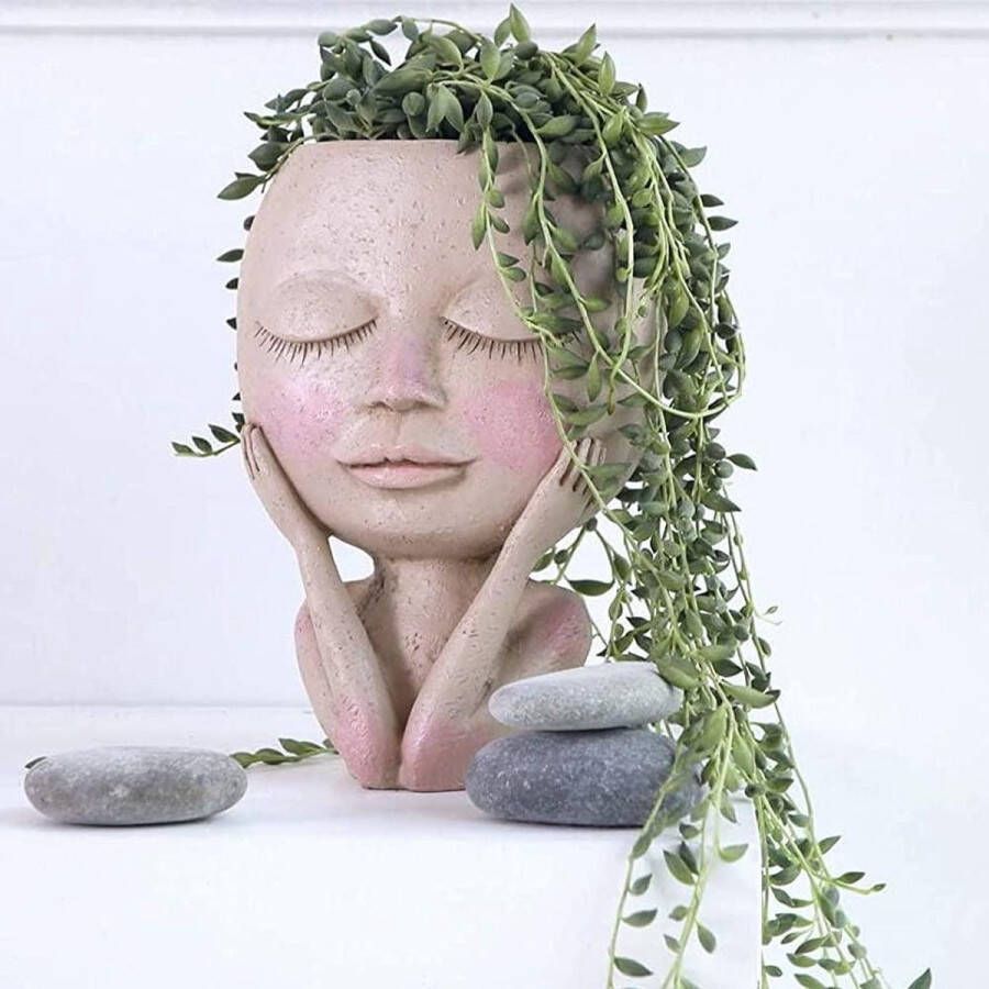 Vrouwelijke hoofd planter pot bloempot met drainage gat schattige cactus planter binnen en buiten decor unieke gezicht pot witte moderne hars pot voor vetplanten met sculptuurrand grote bloempot met afvoergat