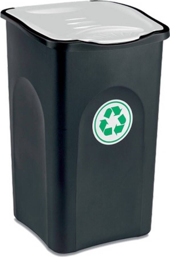 Stefanplast Afvalbak 'Ecogreen' afvalscheiding prullenbak Zwart met witte deksel 50 liter