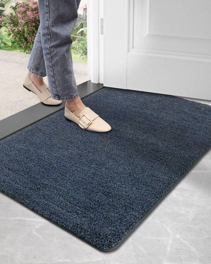Vuilvangmat antislip deurmat voor binnen en buiten wasbaar entreetapijt absorberende deurmat vuilvangmat 90 x 150 cm blauw-zwart
