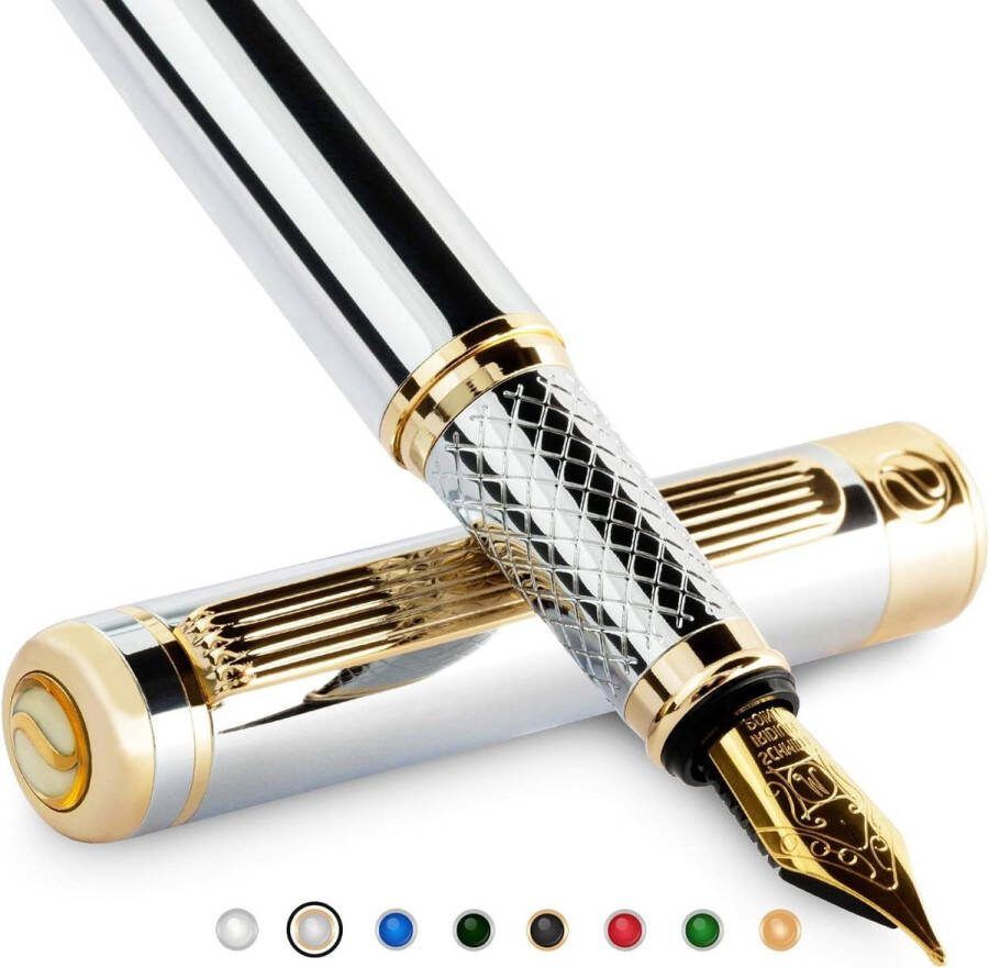 Vulpen Scriveiner Zilver Chrome Pen 24K goudafwerking Schmidt 18K vergulde penpunt Medium Luxe Pen Gift Set voor mannen en vrouwen Professioneel kantoor gebruik