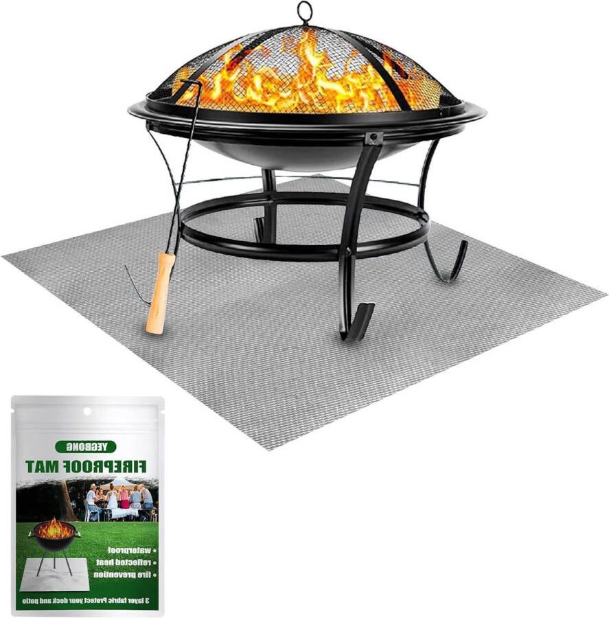 Vuurkorf 81 cm vuurvaste mat 3 lagen glasvezel-aluminiumfolie hittebestendige grote BBQ grillmat voor camping-vuurkorven-BBQ achtertuin-patio en tuin