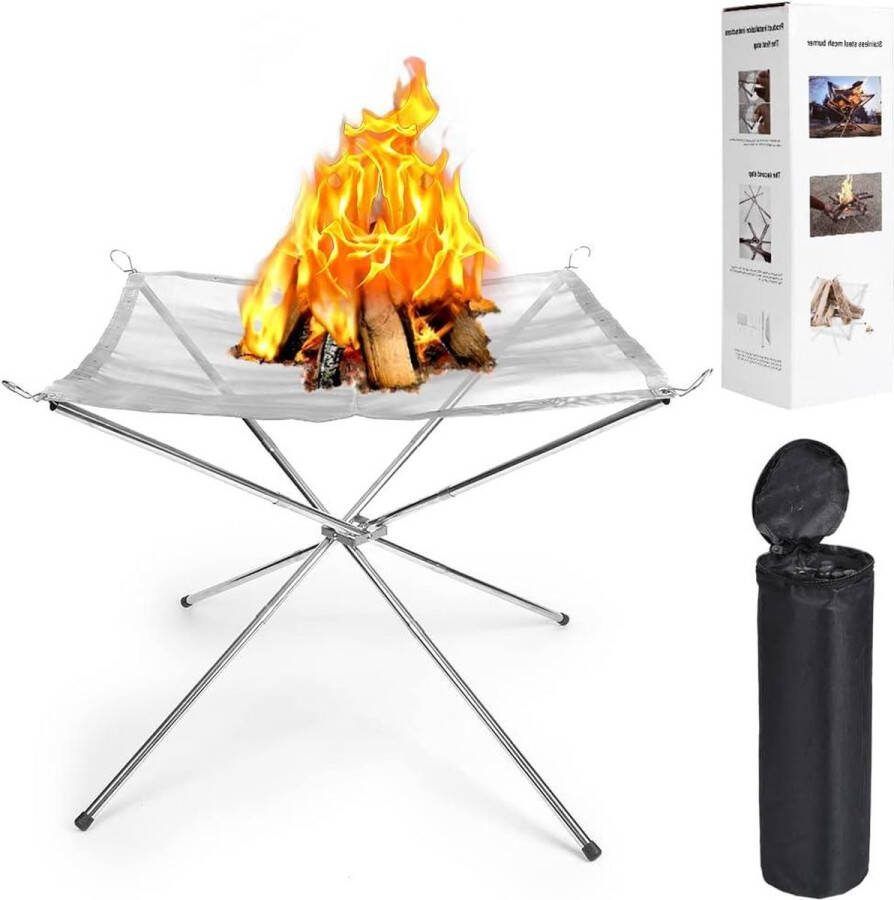 Vuurkorf Draagbare camping vuurplaats 22 inch Opvouwbare roestvrijstalen mini vuurpit Open haard kom met draagtas voor picknick vreugdevuur terras achtertuin en tuin 56 x 56 x 43 cm