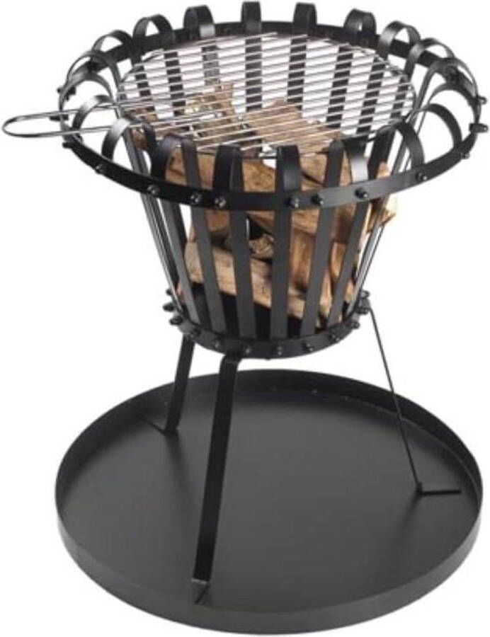 Vuurkorf met grillrooster Ø 50 cm bodemplaat rond gecoat zwart
