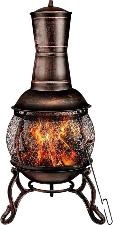Vuurkorf Met Vonkenscherm Vuurkorf Vuurhaard Terrashaard Met Grillfuntie – BBQ Openhaard Vuurton Vuurmand Op Voeten Kachel – Buitenhaard Inclusief: Grillrooster Pookhaak Grilltang En Borstel