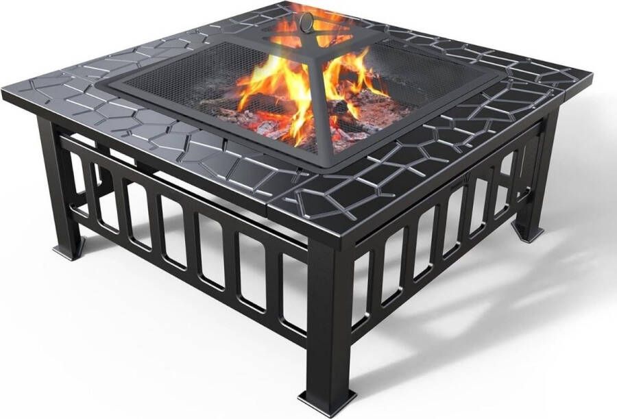 Vuurkorf Met Vonkenscherm Vuurkorf Vuurhaard Terrashaard Openhaard Vuurton Vuurmand Op Voeten Kachel – Buitenhaard Met Waterdichte Hoes – 81 x 81 x 45 cm