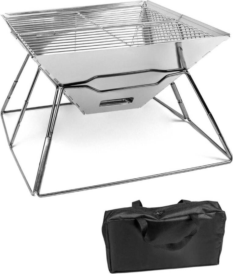 Vuurkorf Opvouwbare Camping Vuurschaal Roestvrijstalen Vuurkorf voor Tuin-Camping Outdoor Activiteiten (Vierkant)