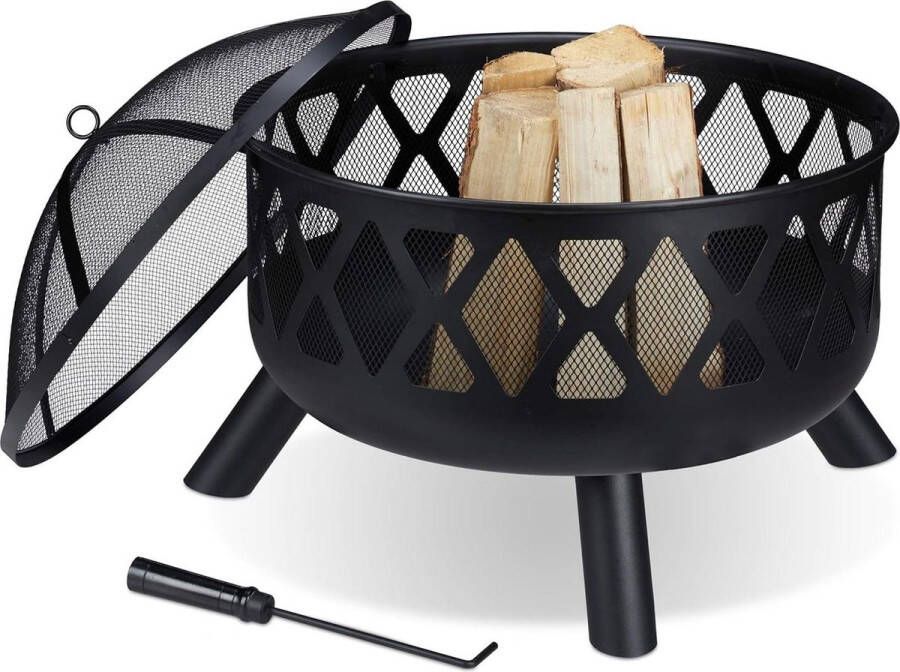 Vuurkorf vonkenscherm vuurschaal Ø 62 cm pook tuin terras tuinkachel staal zwart