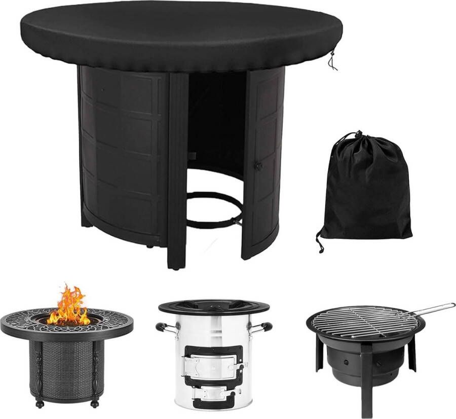 Vuurplaatafdekking waterdicht anti-UV diameter 100 cm 420D grillplaat beschermhoes Oxford stof UV-bestendig voor een vuurplaat grillplaat met een diameter (zwart diameter 100 cm)