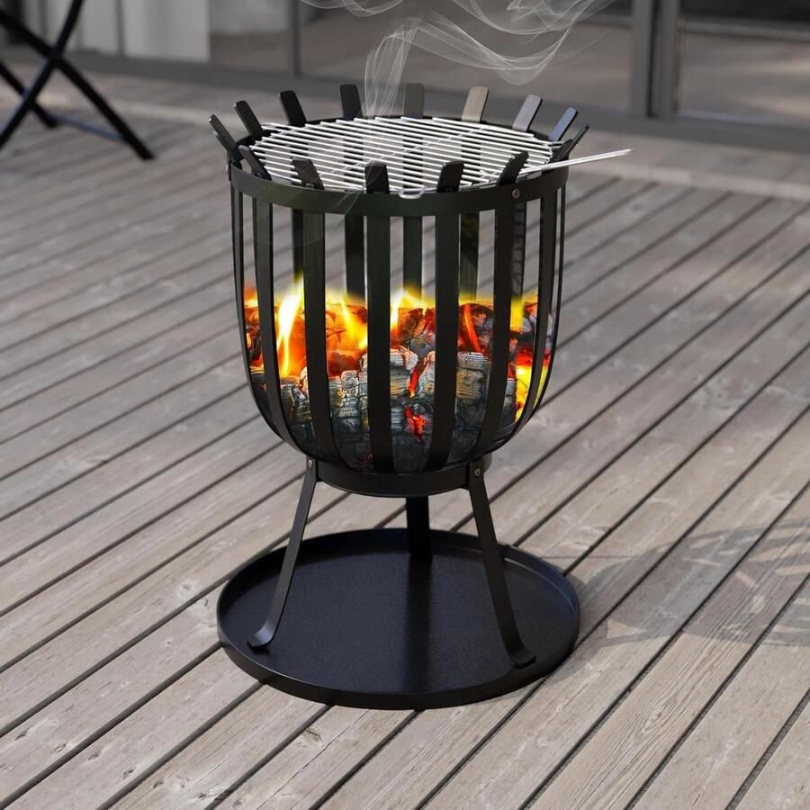 Vuurpot voor buiten Stalen patio verwarming met brandbrandhout mand en aslade