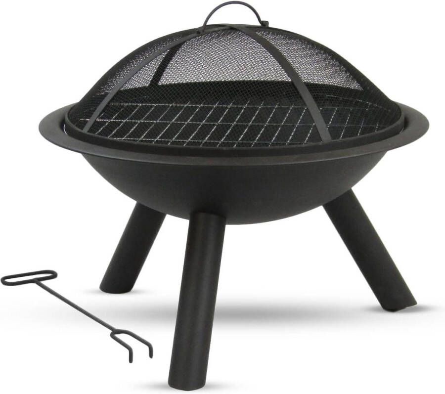 Vuurschaal met rooster voor de tuin Ø 56 cm Tuinhaard Vuurhaard Zwart