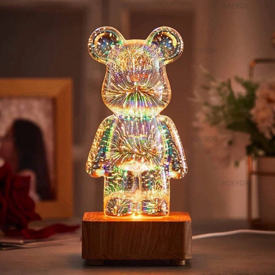 Vuurwerk beer Nachtlampje Decoratieve verlichting Beer met verlichting 3D beer lamp Vuurwerk beer LED lamp Luxe verlichting Tafellamp Accessoire USB-aansluiting