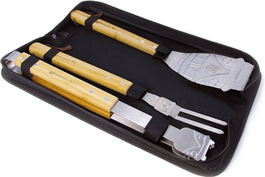 VW T1 Bus Transporter BBQ 3-delig Utensilisatieset met draagtas Ideaal voor kamperen barbecue set