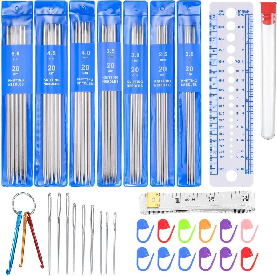 Vwoqiy 35 stuks breinaalden set met dubbele punten 20 cm breinaalden metalen naalden set voor beginners volwassenen sokken 2 mm 2 5 mm 3 mm 3 5 mm 4 mm 4 5 mm 5 mm