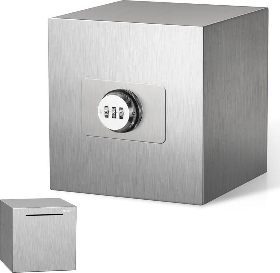 Wachtwoord spaarvarken roestvrij staal herbruikbaar volwassen metalen spaarpot met slot 15 cm zilver spaarpot volwassenen