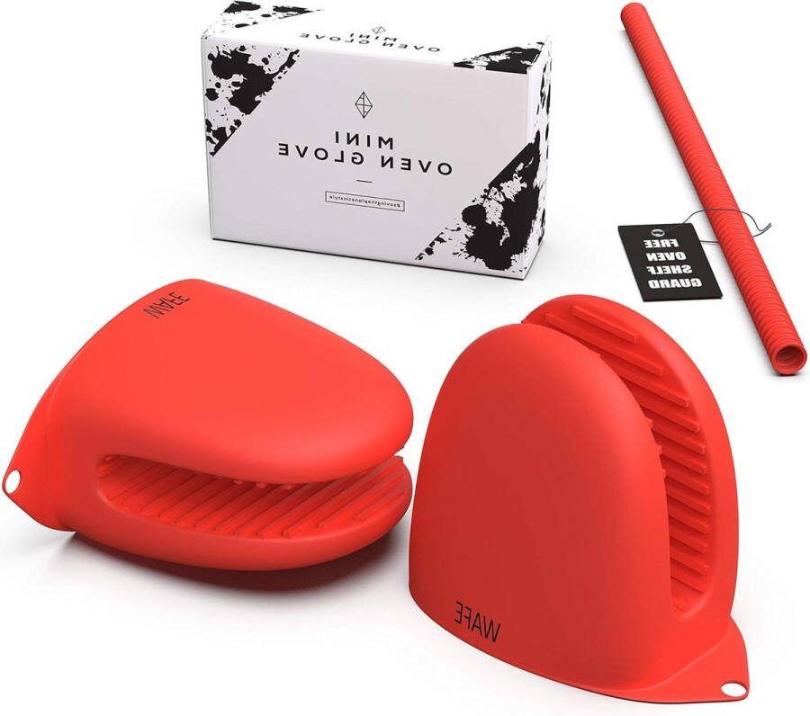 WAFE Mini ovenhandschoenen hittebestendige siliconen vingergrijpers keukenwanten voor heteluchtfriteuse koken BBQ grillen Eén maat past iedereen dubbele hand pannenhouder