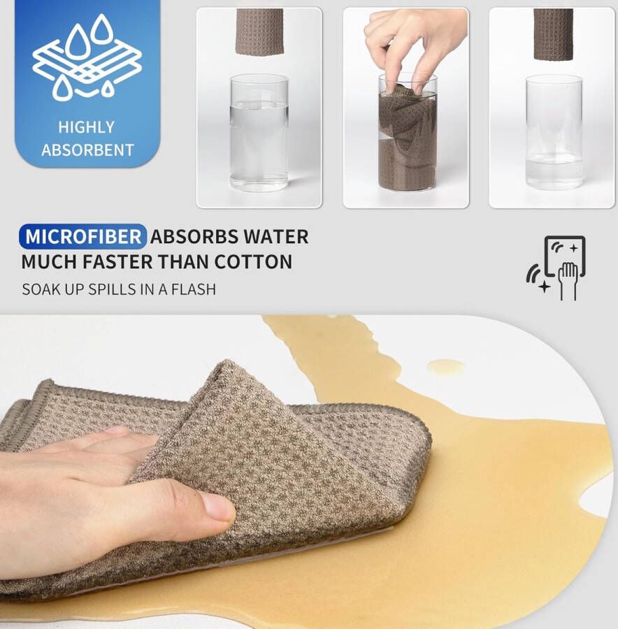 Wafeldoeken Microvezeldoek Herbruikbare Reinigingsdoeken Absorberende Reinigingsdoeken Microvezeldoeken Reinigingsdoeken Raamdoeken Microvezeldoeken Theedoeken 6 Stuks Zandbruin