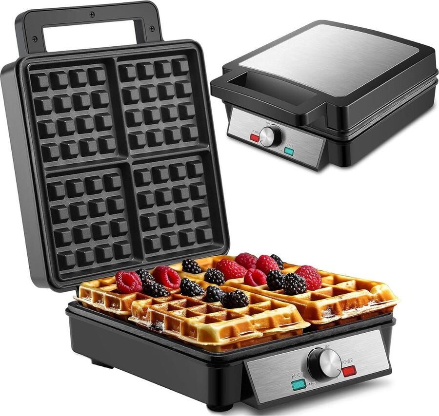 Wafelijzer Elektrische grill 4-Delig Antiaanbaklaag 1200W Zwart