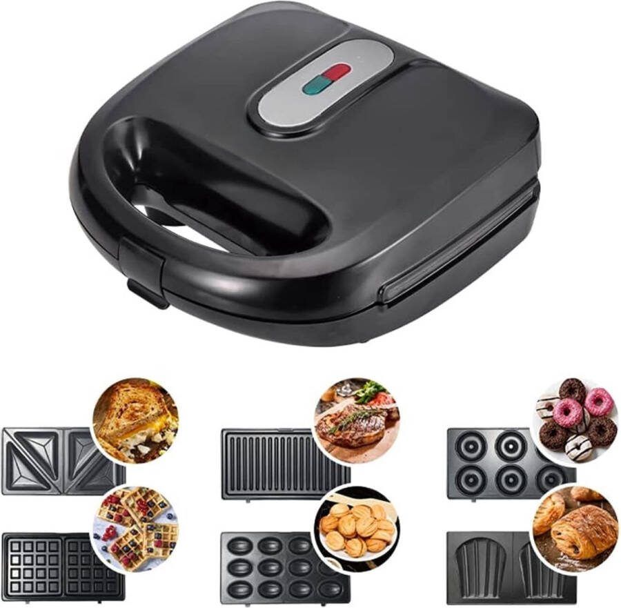 Wafelijzer met verwisselbare platen 6 in 1 apparaat Wafels donut & tosti's 6 verschilende platen Anti aanbakplaat Must have voor in de keuken!