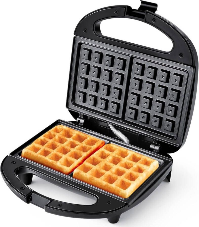 Wafelijzer Wafelmachine 2 Vierkante Platen Antiaanbaklaag 750W Controlelampjes Zwart