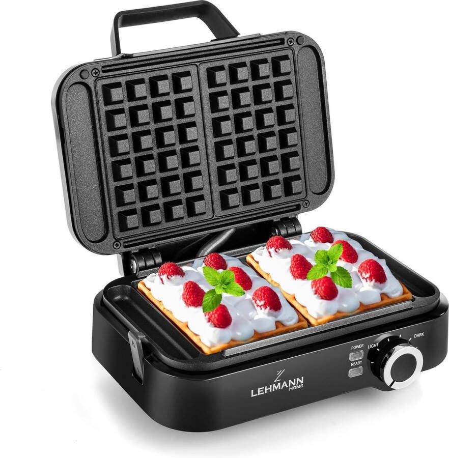 Wafelijzer Wafelmachine 2 Vierkante Platen Antiaanbaklaag Instelbare Temperatuur 1200W Zwart