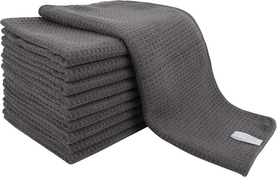Wafelkeukenhanddoeken Premium Warmtesublimatie Blanco Handdoeken Wafelgeweven Sneldrogende Theedoeken Microvezel Theedoeken 16 x 24 Pak van 10 Grijs
