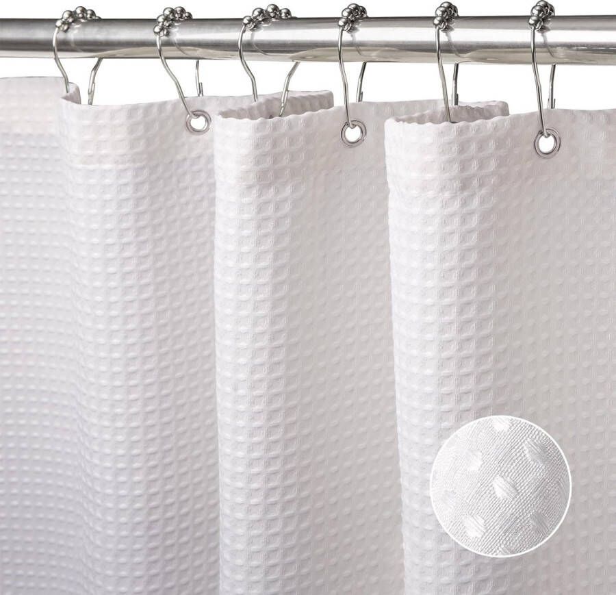 Wafelstof Douchegordijn met Metalen Douchegordijnringen Stoffen Textiel Badgordijn Anti-schimmel Badgordijnset Waterdicht Zwaar Douchegordijn voor Badkamer 180 x 180 cm