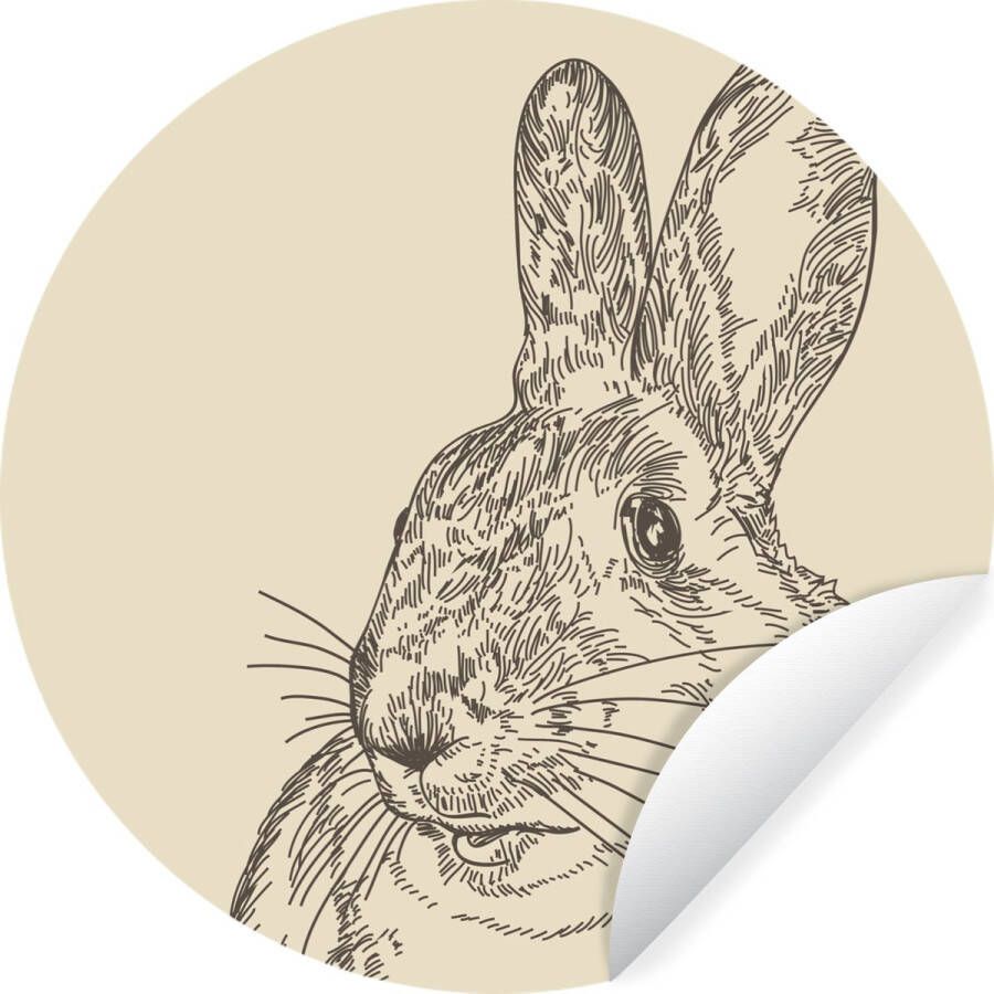 WallCircle Muurstickers Behangcirkel Vintage illustratie van een konijn ⌀ 140 cm Muurcirkel Zelfklevend Ronde Behangsticker