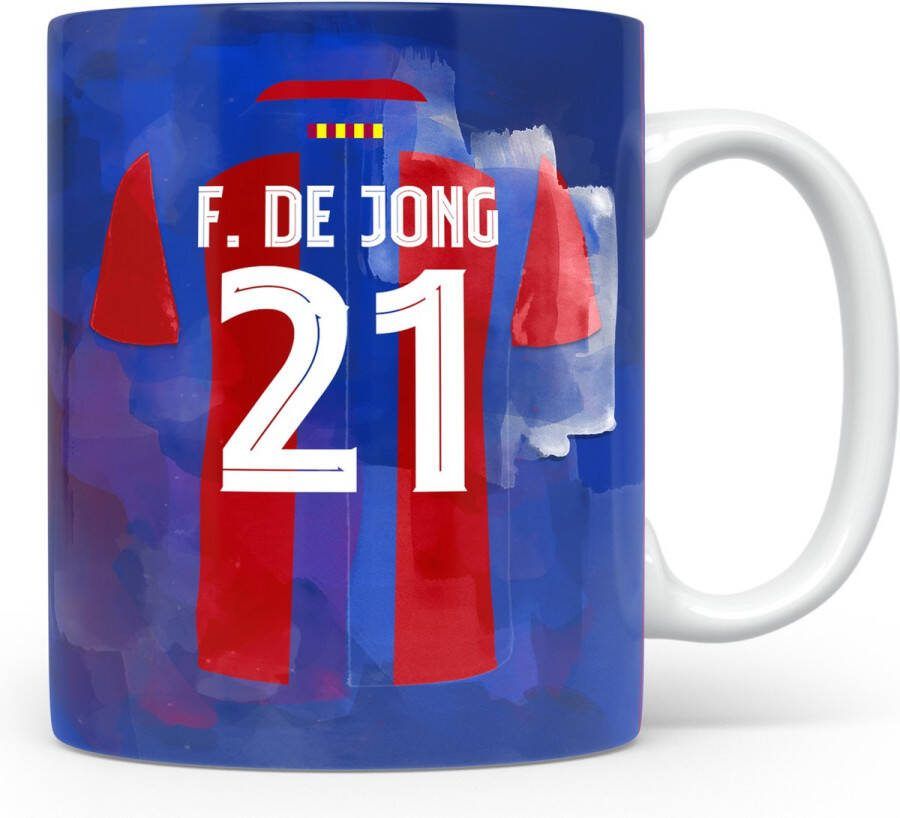 Wallofprints De Jong voetbalmok Barcelona mok voetbal mok Keramische mok met inhoud van 330 millimeter Magnetron- en vaatvasserbestending