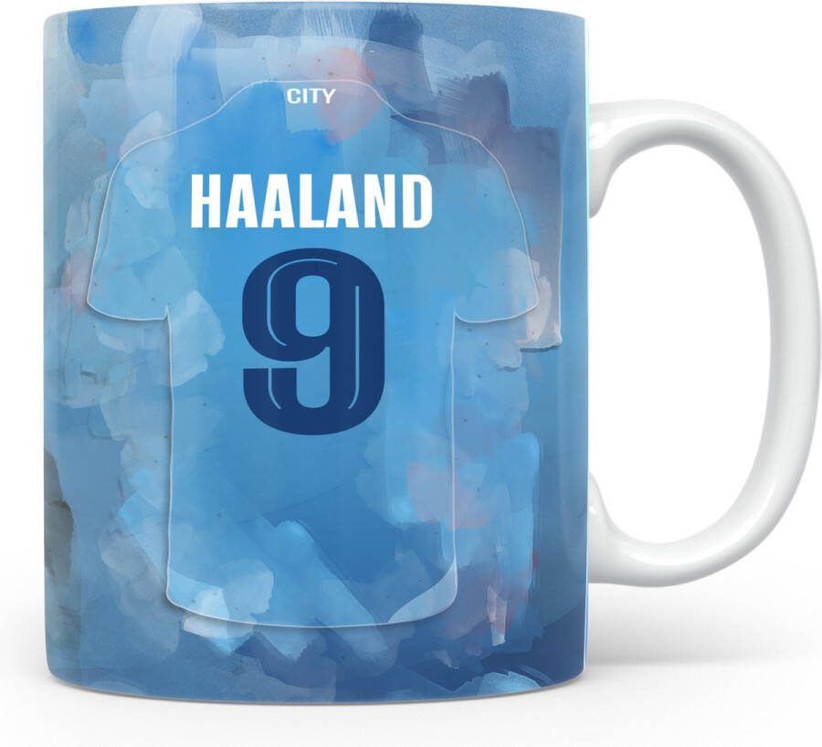 Wallofprints Haaland voetbalmok Man City mok voetbal mok Keramische mok met inhoud van 330 millimeter Magnetron- en vaatvasserbestending