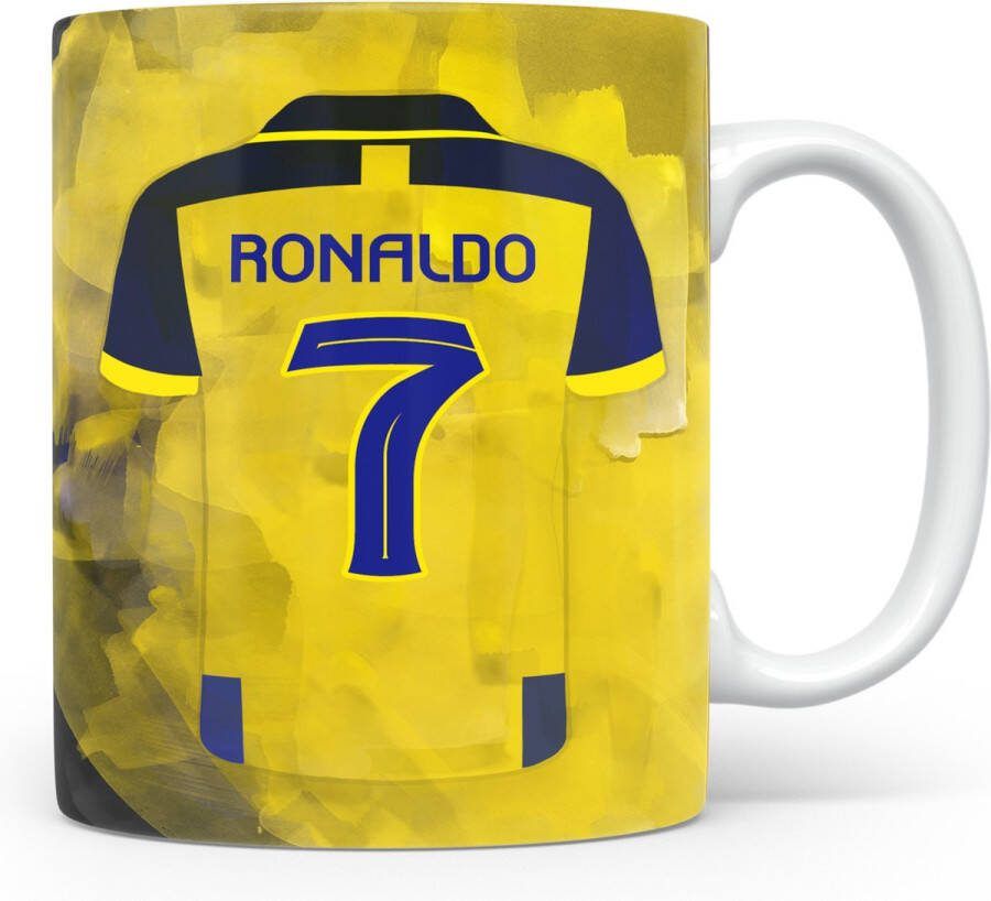Wallofprints Ronaldo voetbalmok El Nassr mok voetbal mok Keramische mok met inhoud van 330 millimeter Magnetron- en vaatvasserbestending
